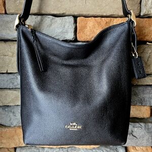 Coach Black Pebbled Leather Shoulder Bag with Gold Hardware